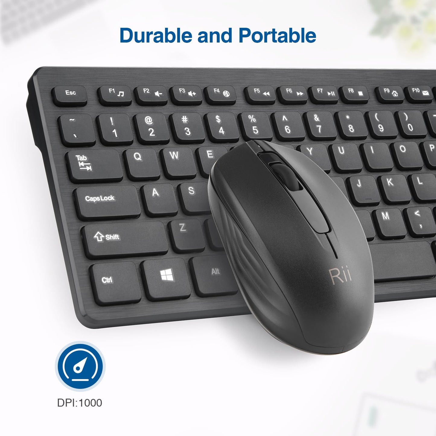 Wireless Keyboard and Mouse Combo - Rii Standard Office PC Keyboard and Optical Wireless Mice (Black)