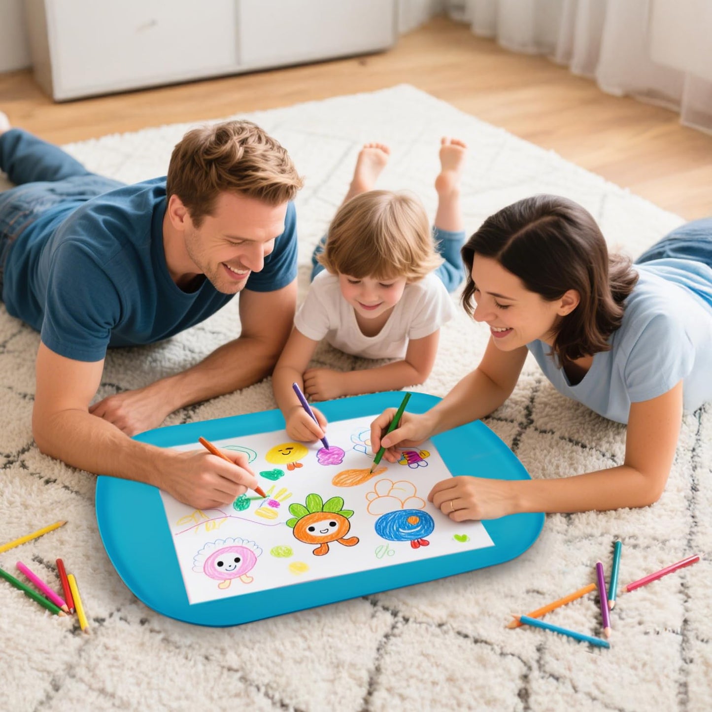 idooss Silicone Art Mats for Kids 24” x 16”, Silicone Craft Mats with Raised Edges, Paint Mat for DIY, Paint, Crafts, Clay, Jewelry-Making (Blue)