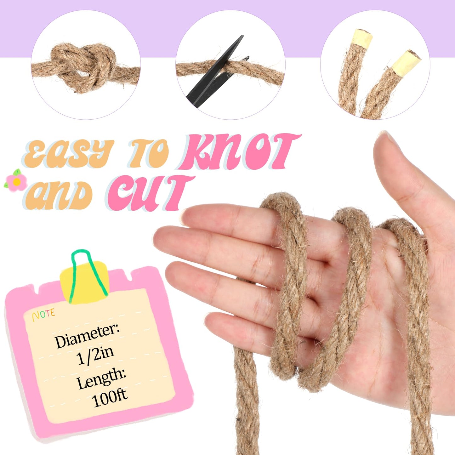 AOZUO Natural Jute Rope, 1/2 Inch x 100 Ft Twisted Thick Twine Rope Strong and Durable Jute String Roll for Crafts Landscaping Gardening Home Decor DIY Projects