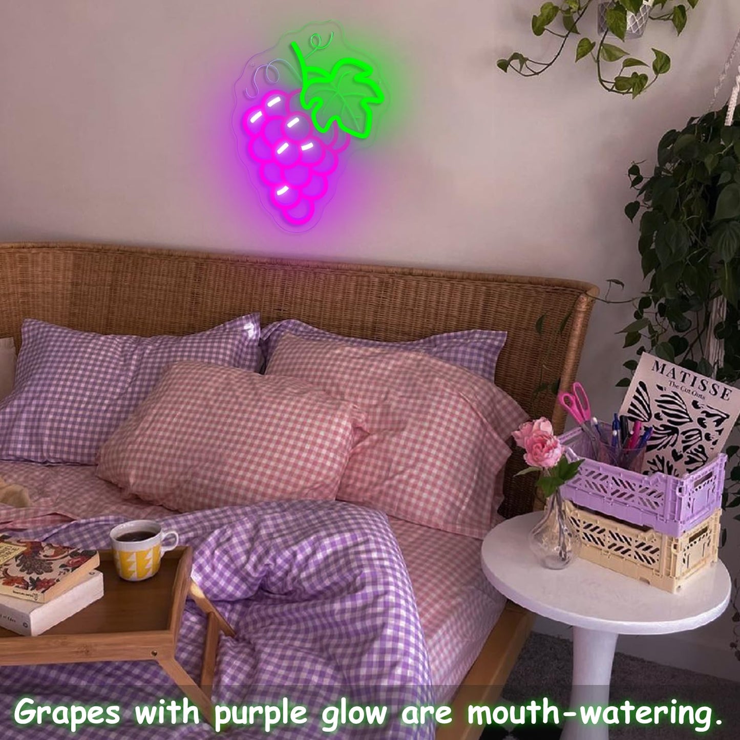Grapes Neon Sign for Wall Decor, Dimmable Purple Grape Fruit Neon Lights, Vibrant Fruit Themed Neon LED Signs for Kids Room, Bedroom, Restaurant, Bar, Club, Fruit Shop, Birthday Party