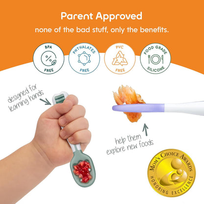 NumNum Baby Spoons Set - Silicone Self-Feeding Utensils for 6+ Months | BPA-Free, 2 Pack Blue/Yellow