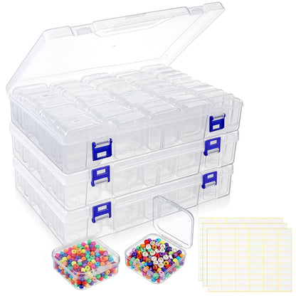 PercyEffie 3 Pack Bead Organizer Box,135Pcs Small Clear Storage Boxes with 3 Ppcs Labels, Mini Clear Storage Containers Boxes with Hinged Lid Jewelry DIY Bracelet Screws Seeds Small Parts