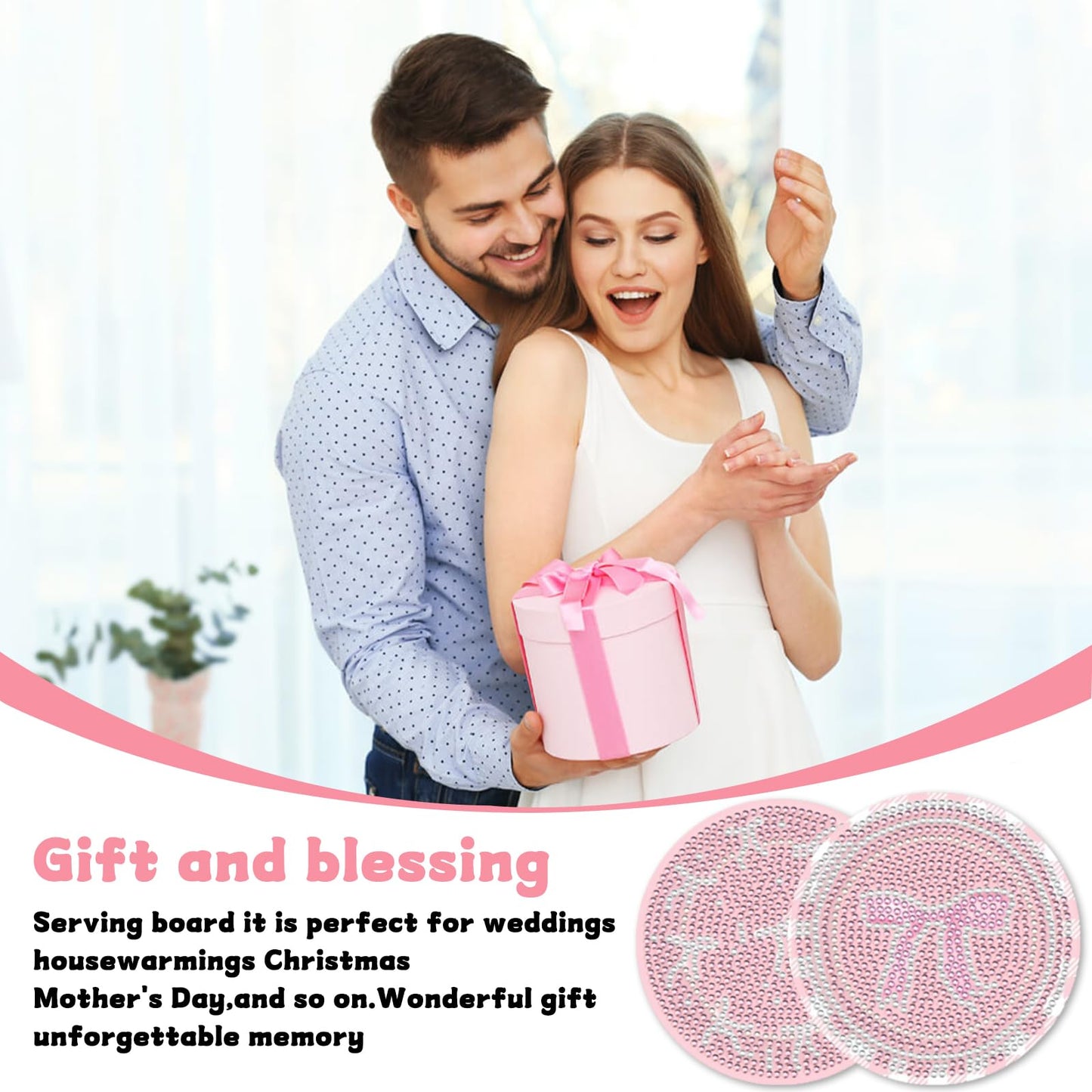 8 Pcs Diamond Painting Coasters,Diamond Painting Kits,Pink Bow Diamond Art Coasters,5D DIY Full Drill Diamond Dots,Gem Art Kits for Adults Arts and Crafts Supplies