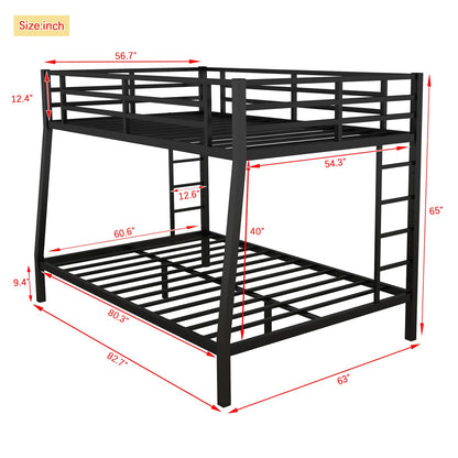 LEEKOUS Upgraded Version Heavy Duty Metal Full XL Over Queen Bunk Bed, Thicken Stronger Steel Full Over Queen Bunk Bed, Queen Size Bunkbed Frame for Adults, Easy Assembly, Black (Full XL Over Queen)