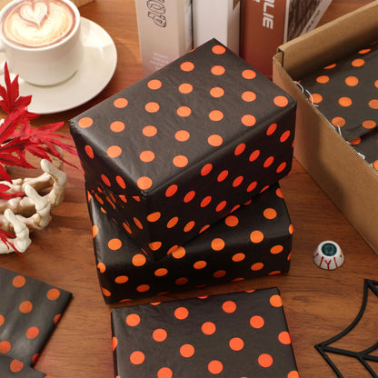 Whaline 100 Sheets Halloween Tissue Paper Polka Dot Gift Wrapping Paper Black Orange Art Sheet for Holiday Birthday Baby Shower Party DIY Crafts Supplies, 14 x 20 Inch