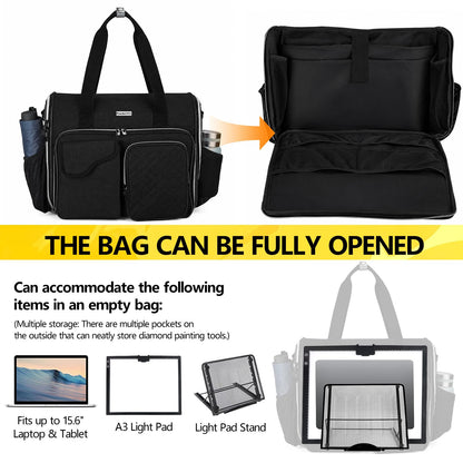 POCDUORG Portable A4 Light Pad Storage Bag for Diamond Painting Accessories, Tote Organizer Case with Multiple Pockets - Compatible with A4 Light Board, Art Supplies & Travel Carrying (Black S)