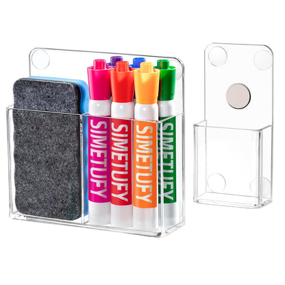 Simetufy Magnetic Pen Holder, 2 Pack Magnetic Dry Erase Marker Holder, Non-slip Acrylic Pen Holder for Fridge, Pencil Organizer for Refrigerator, Whiteboard, Locker Accessories