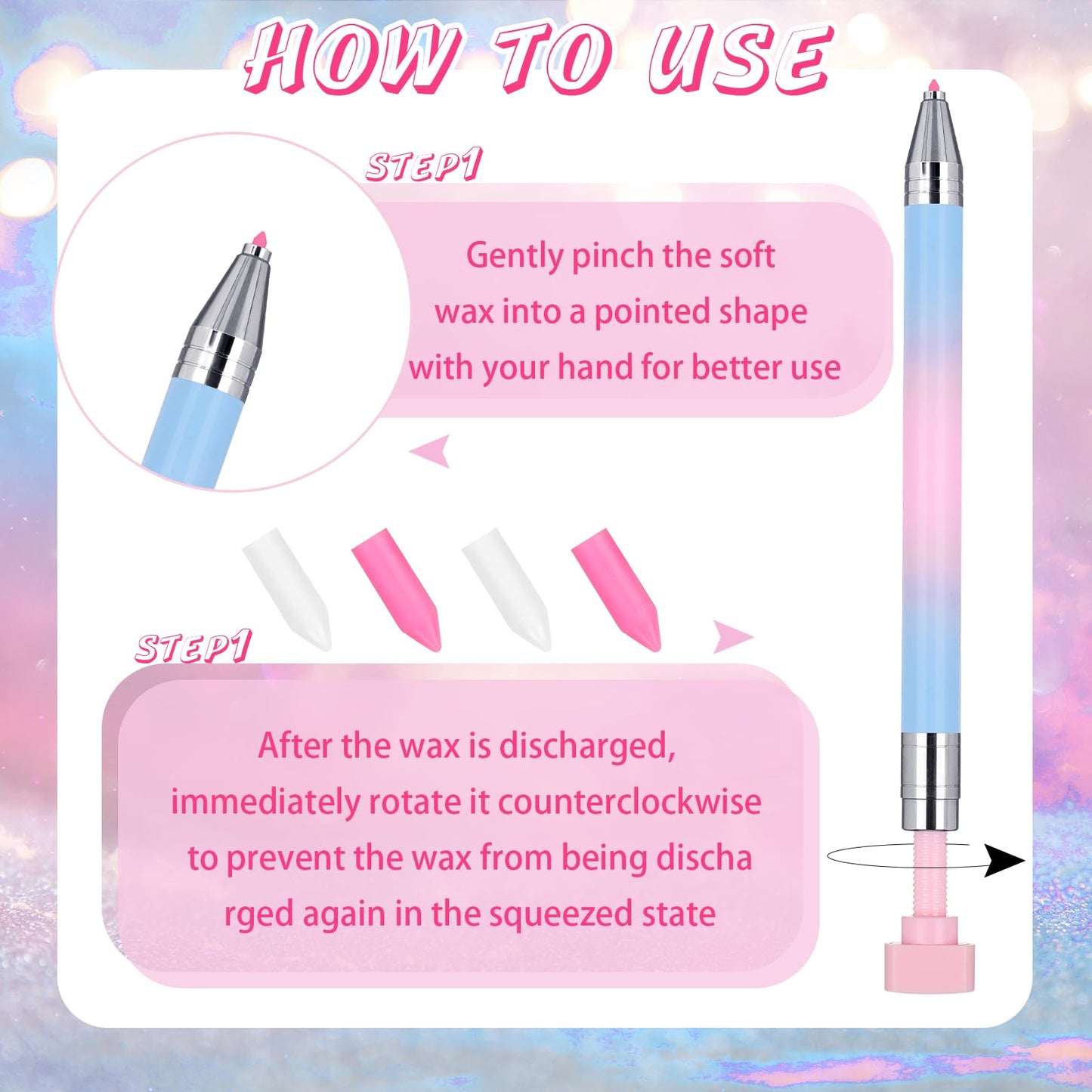 Jutom 2 Pack Diamond Painting Pens with 40 Replacement Wax Pink Wax Diamond Art Accessory with Protective Case Art Pen Tool for Nail DIY Painting Craft Gem(Gradient)