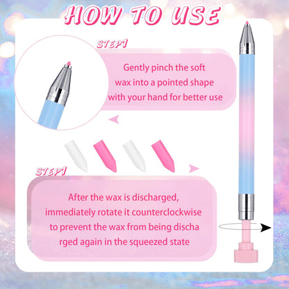 Jutom 2 Pack Diamond Painting Pens with 40 Replacement Wax Pink Wax Diamond Art Accessory with Protective Case Art Pen Tool for Nail DIY Painting Craft Gem(Gradient)