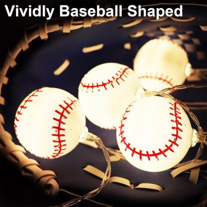 9.9ft 20LED 2 Yayfazy Baseball Decor String Lights, Battery Operated Mode with Sports Room Decor Lights for Boys