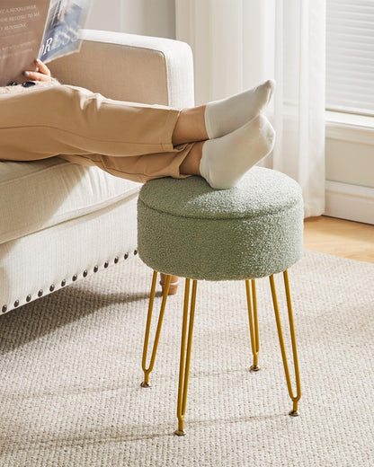 WBD010D IBUYKE Teddy Velvet Storage Footrest Stool Ottoman, Makeup Vanity Stool Side Table with Removable Cover, Golden