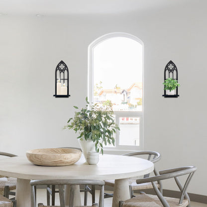 Gothic Wall Sconces Set of Two Candle Holder, Black Metal Gothic Wall Decor, Arched Church Wall Sconces, Rustic Farmhouse Home Wall Art Decor for Living Room, Bathroom, Bedroom, Dining Room(Church)