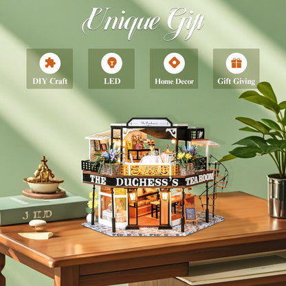 CUTEBEE Dollhouse Miniature with Furniture, DIY Wooden Dollhouse Kit Plus Dust Proof, Creative Room Idea (The Duchess's Tea Room)