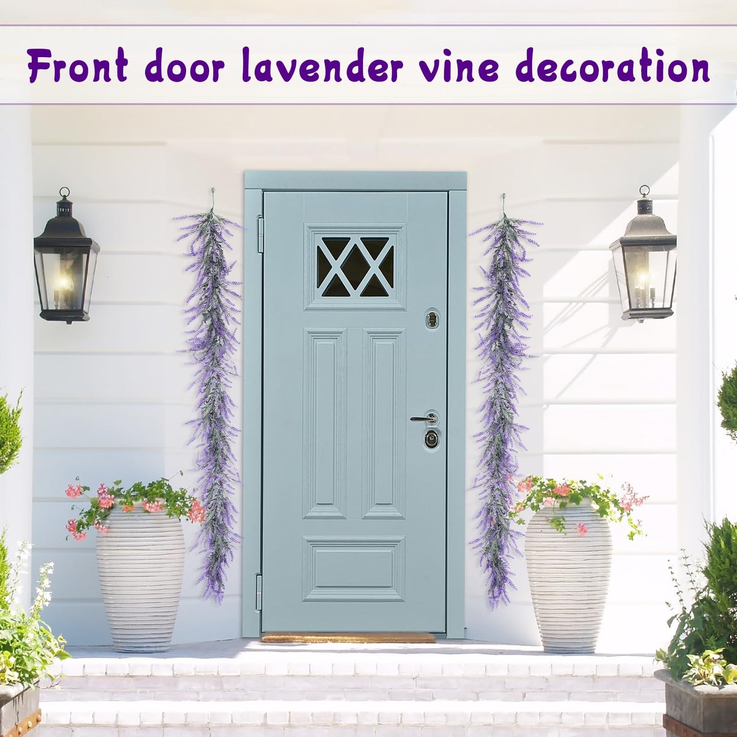 HUZIYAHAN Spring Summer Lavender Garland, 6Ft Purple Lavender Artificial Garland, All Year Lavender Garlands for Farmhouse Wedding Mantle Arch Porch Stair Table Indoor Door Home Decor (1)