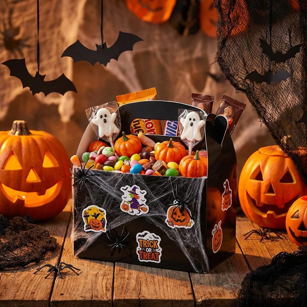 HKLMRO 35 PCS Party Treat Boxes Black Candy Cookies GiftBox DIY Portable Favor Bags Snack Goodie Cardboard Gable Perfect for Kids Birthday Halloween Wedding Baby Shower Easter Supplies Decoration