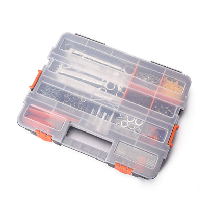 Makitoyo Tool Box Organizers, Interlocking Black Small Parts Organizer for Fasteners, Parts and Crafts w/Removable Dividers, 2 Pieces Pack, Black & Orange,15”L×11.6”W×2.6”H