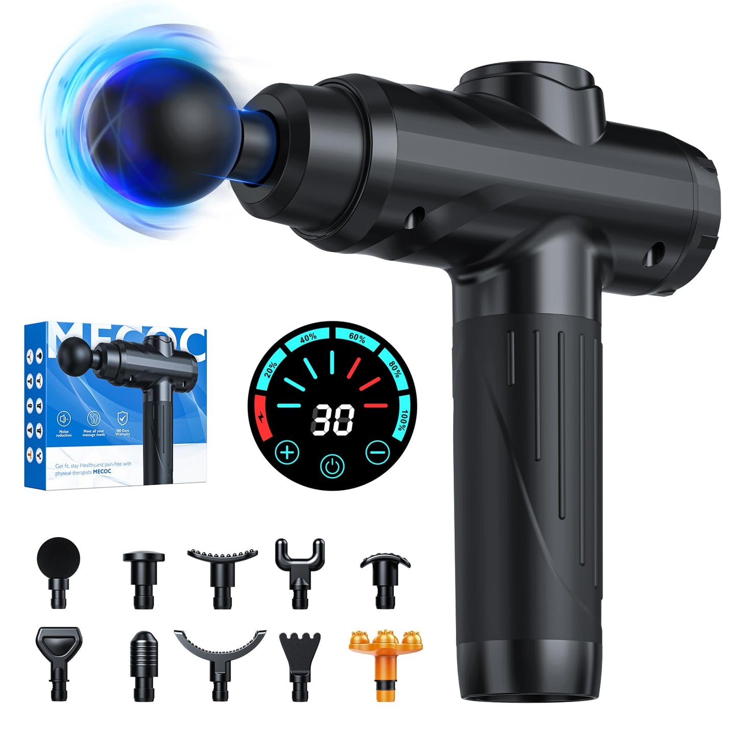 Massage Gun, Deep Tissue Percussion Massager for Pain Relief, Super Quiet Portable Body Relaxation Electric Muscle Massage Gun with 10 Attachment 30 Speed