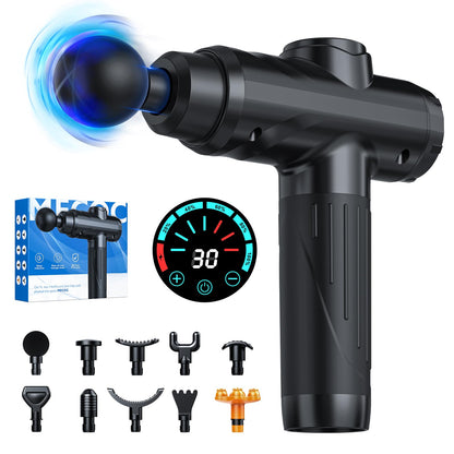 Massage Gun, Deep Tissue Percussion Massager for Pain Relief, Super Quiet Portable Body Relaxation Electric Muscle Massage Gun with 10 Attachment 30 Speed