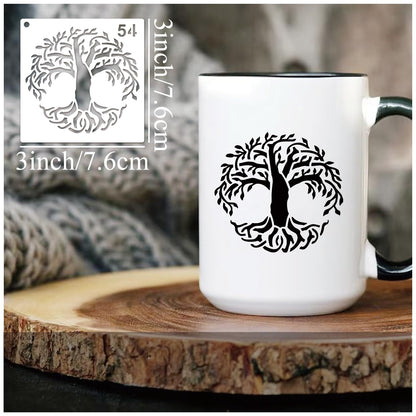 Small Stencils for Painting on Wood Burning Reusable, 3 Inch Reusable Stencil for Craft Ornament Paint Template Stencils for Wall Card Rock Wood Signs Coasters Canvas Home Decor(Tree)