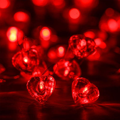 Luditek 50 LED Diamond Cut Red Heart Twinkle Fairy String Lights, 8 Lighting Modes with Timer for Valentines Weddings