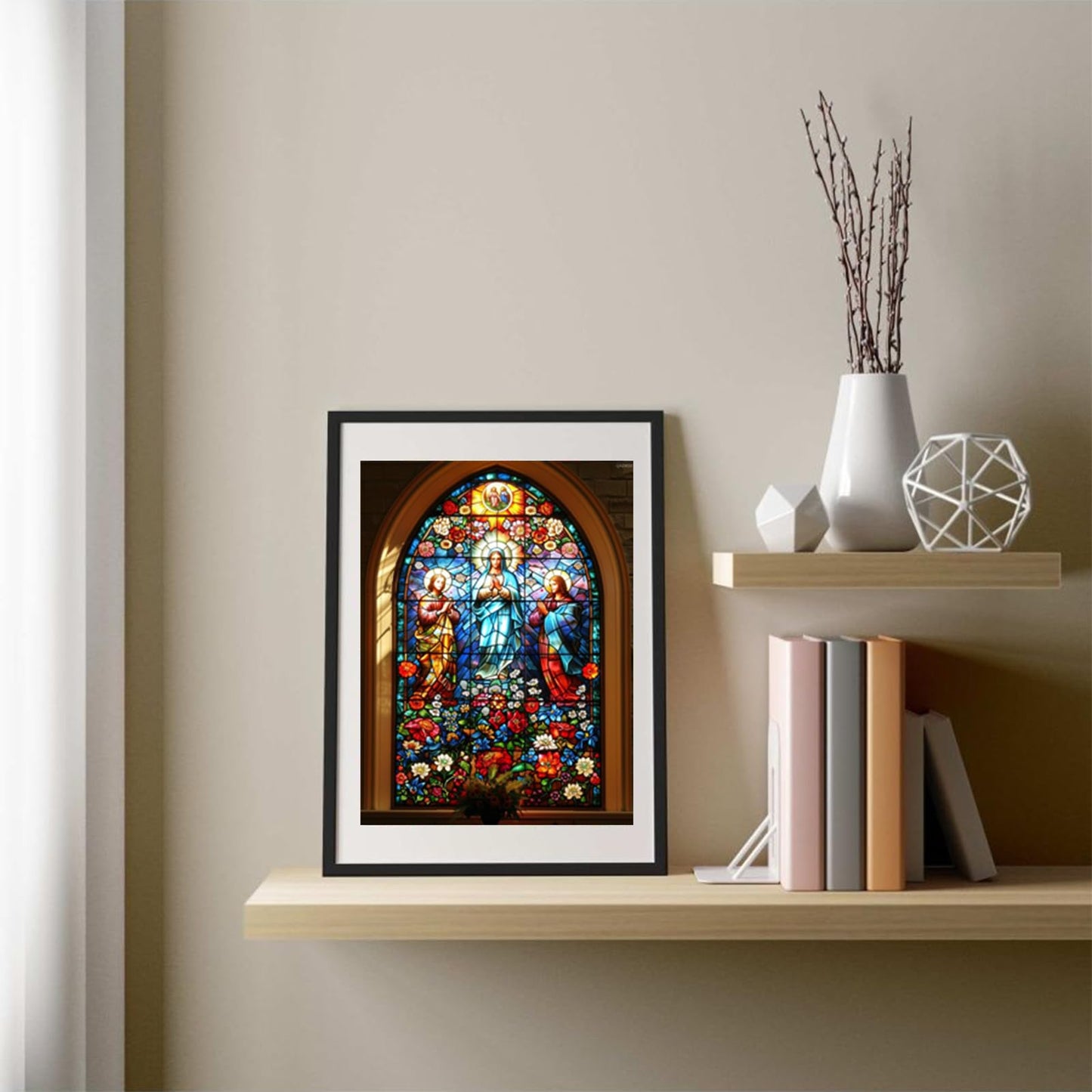 QAZWSX Stained Glass Window Jesus Holy Family 5D Diamond Art Painting for Adults Full Drill Round Diamond Paint by Number Kits for Beginners Gems Cross Stitch for Wall Decor 12x16inch