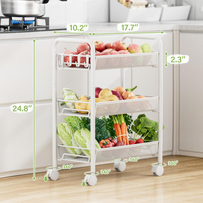 JANE EYRE 3-Tier Rolling Utility Storage Rack Cart on Wheels, Trolley Craft cart, Multi-Purpose Organizer Shelf, White