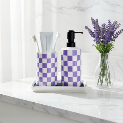 Hand Soap Dispenser, Purple Soap Dispenser with Stainless Steel Pump for Bathroom/Kitchen Countertop, Ceramic Modern Cute Refillable Lotion/Liquid Bottles for Bathrooms,Lavender Bathroom Decor (15oz)