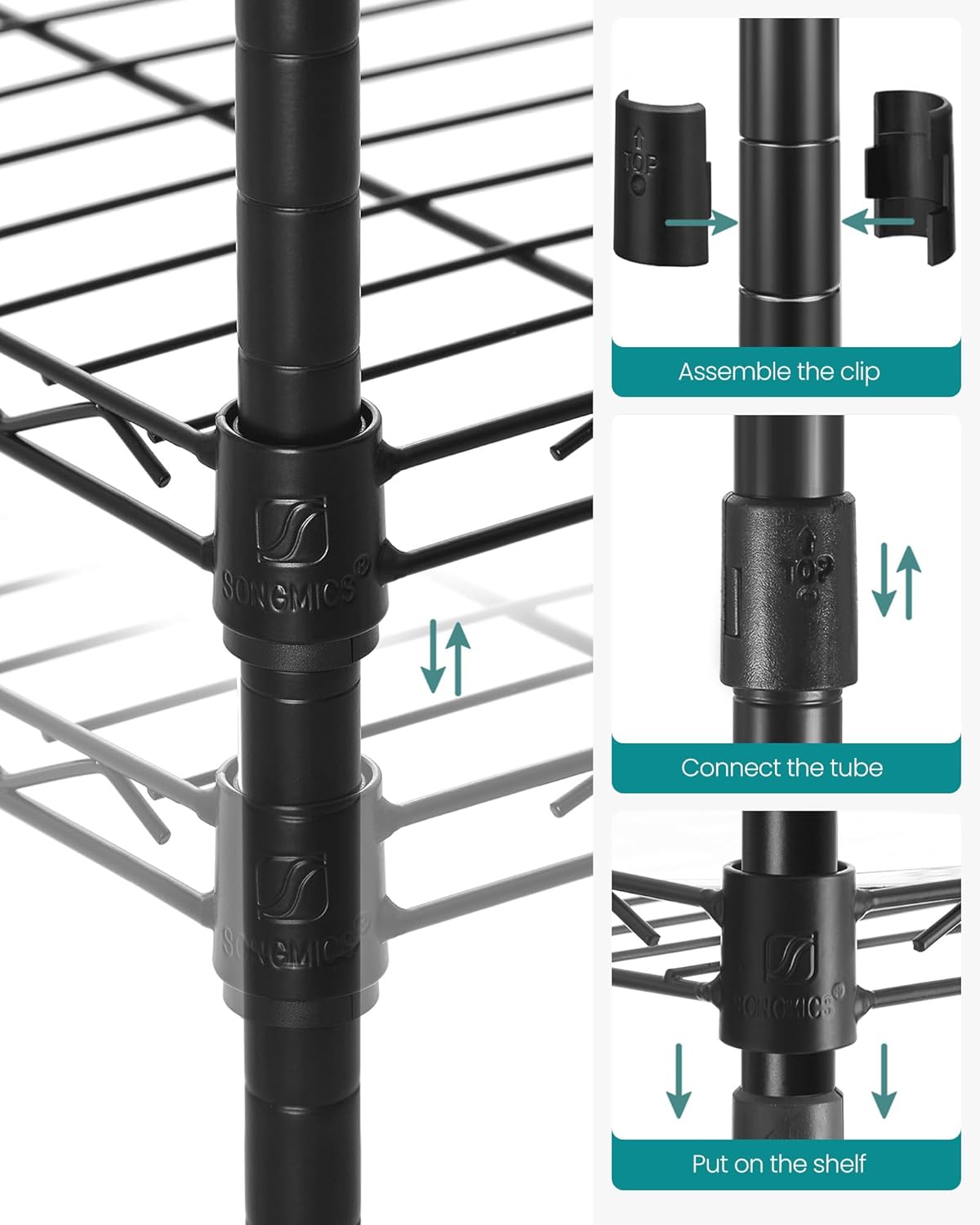3-Tier 3 ULGR103B01 SONGMICS Bathroom Shelf, Storage Rack for Small Space, with PP Shelf Liners, Removable Hook