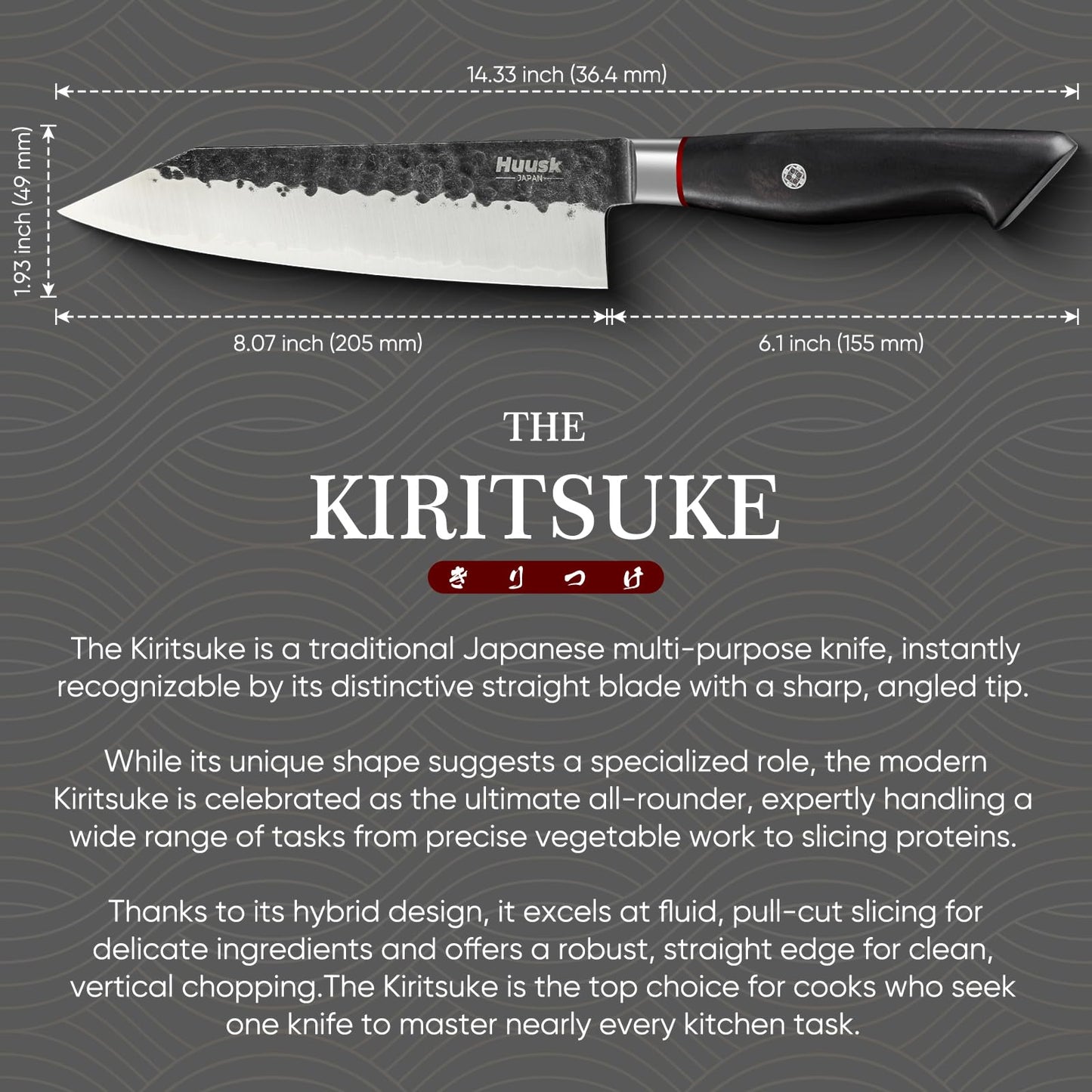 Huusk Kiritsuke Japanese Chef Knife - Hand Forged Japanese Knives with VG10 Steel Core, Ergonomic Handle 8 inch Kitchen Knife for Meat Sashimi Vegetable, Elegant Gift Box, Pro Chef's Choice