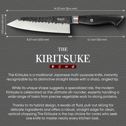 Huusk Kiritsuke Japanese Chef Knife - Hand Forged Japanese Knives with VG10 Steel Core, Ergonomic Handle 8 inch Kitchen Knife for Meat Sashimi Vegetable, Elegant Gift Box, Pro Chef's Choice