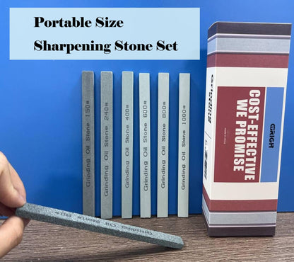 CBRIGHT 7pcs Sharpening Stone Set,7 Grit Green Silicon Carbide Whetstone Stick Honing Stone for Knife,Scissor,Moldel and Bladed Tools 80# 150# 240# 400# 600# 800# 1000# (5.9x0.47x0.24Inch)