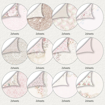 24 Sheets Scrapbook Paper, 12 x 12 Inch Floral Background Decorative Paper, Double Sided Romantic Patterned Scrapbooking Paper, Scrapbooking Supplies for DIY Album Decoupage or Card Making (Pink)