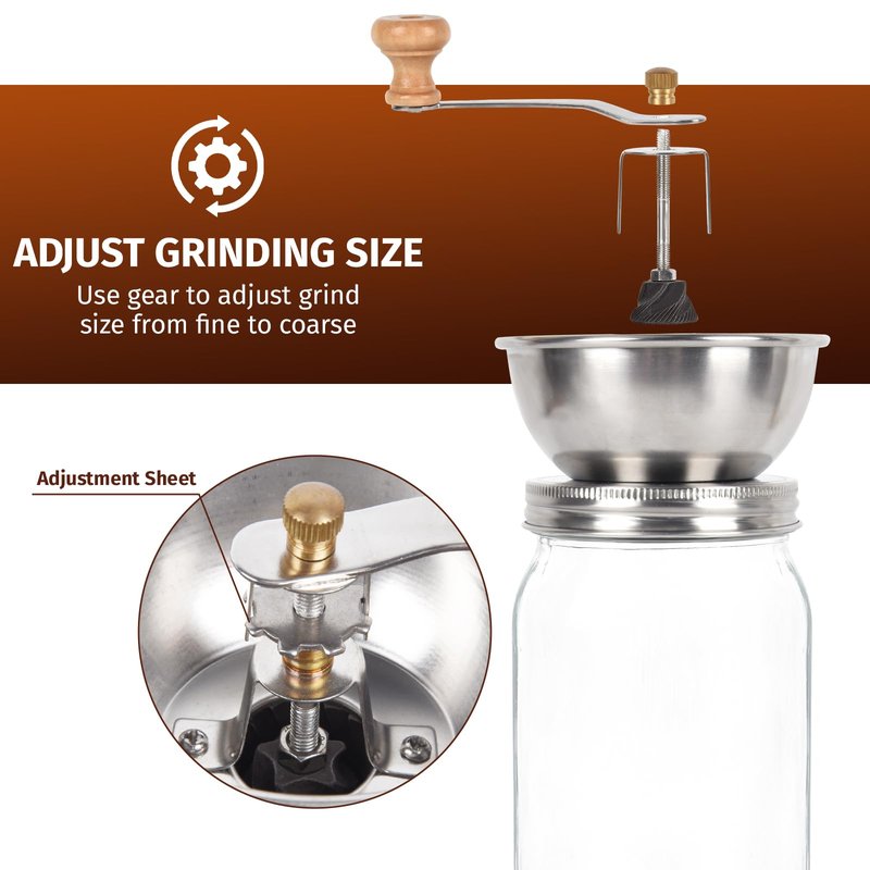 Mason Jar Coffee Grinder, Manual Coffee Grinder Lid Attachment for Wide Mouth Mason Jars, Stainless Steel Mason Jar Lid and Ceramic Burr,Ideal for Camping & Home Barista