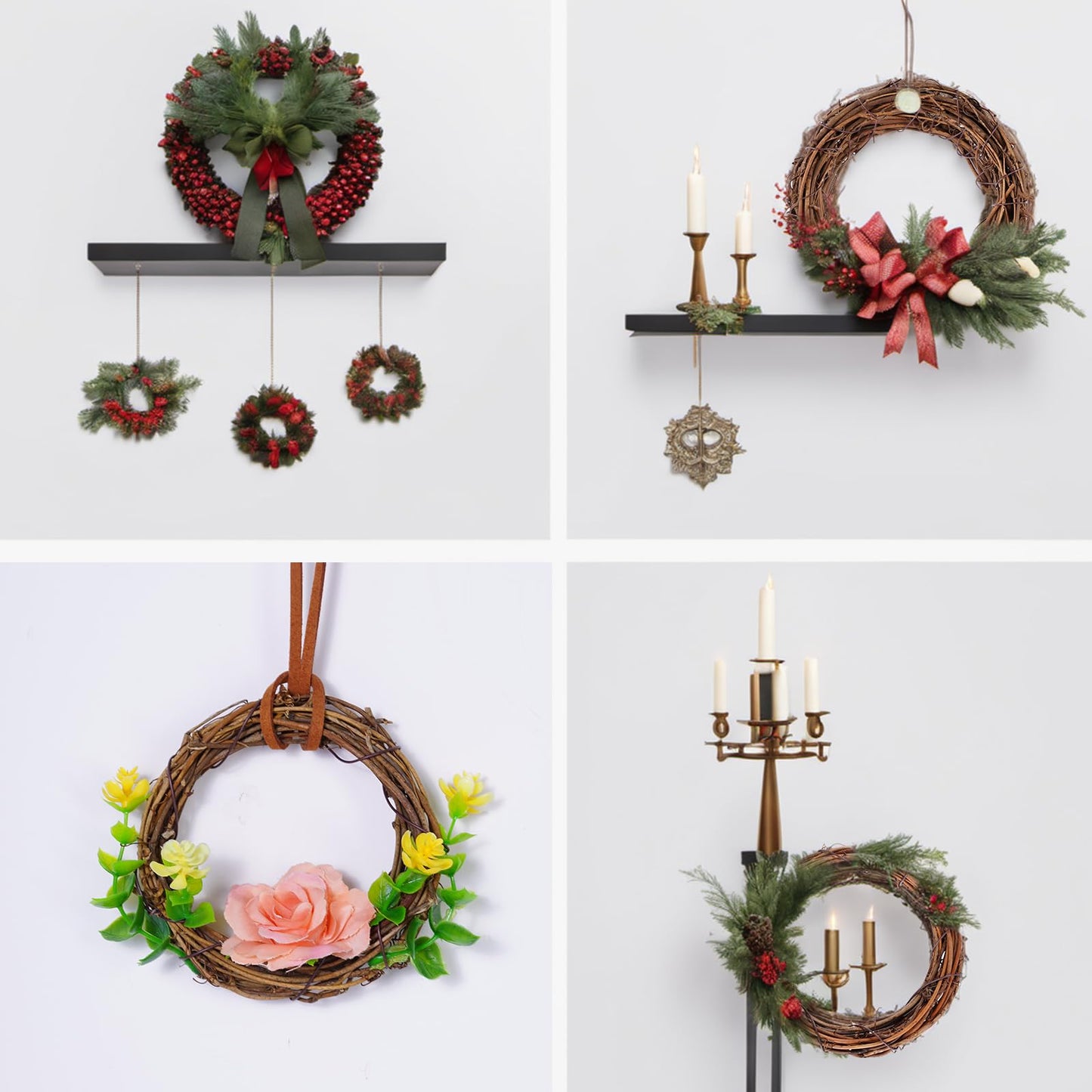 Grapevine Wreath Set, Marrywindix 10 Pieces 2 Sizes Natural Vine Branch Wreath Christmas DIY Rattan Wreath Garland for Christmas Holiday Craft Wedding Decor (4inch & 6inch)