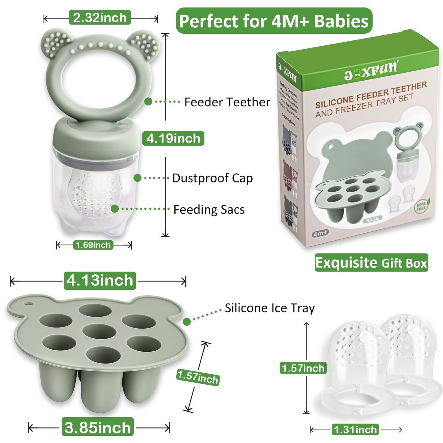 Silicone Baby Fruit Food Feeder & Mini Freezer Nibble Tray, Breastmilk Popsicle Molds for Baby Teething Relief, BPA Free Silicone Teething Toys Feeder for Safe Infant Self Feeding, Extra Food Pouches