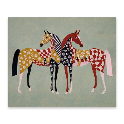 FOPENEM Modern Western Folk Art Horse Diamond Painting Kit for Adults Beginners 9.8x11.8 Inch, Abstract Whimsical Equestrianism Gem Diamond Painting Art Kits for Home Wall Decor