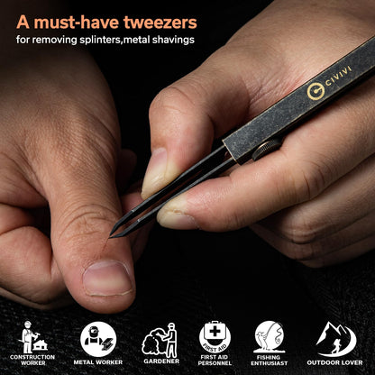 CIVIVI Precision Tweezers for Splinters, Retractable Keychain Tweezers for Men Women EDC Carry, Tac-N-Tweeze Tweezers with Leather Sheath Designed By Bob Terzuola C19062B-A