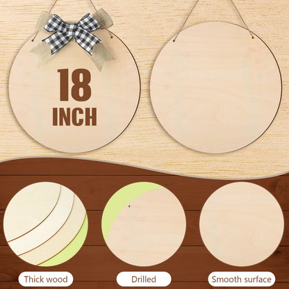 Suzile 10 Pcs 18 Inch Round Wood Circles for Crafts Unfinished Wooden Blank Signs Wood Circles for Craft Round Wood Disc for DIY Valentines Gift for Home Decor Painting