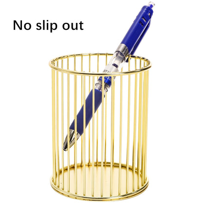 Yopay 4 Pack Gold Pencil Holder, Metal Pen Cup Makeup Brush Holder for Desk, Round Wire Mesh Desktop Organizer for Office School Home Vanity, Aesthetic Cylindrical Storage Organizer for Art Supplies