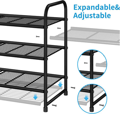 Simple Trending 3-Tier Stackable Shoe Rack - Expandable & Adjustable Storage Organizer | Black Wire Grid