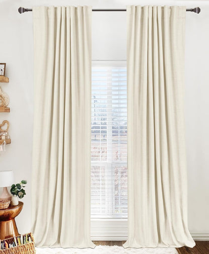 Skiennix 100% Blackout Linen Curtains - Thermal Insulated Drapes, 2 Panels Set, 50" W x 84" L, Light Cream