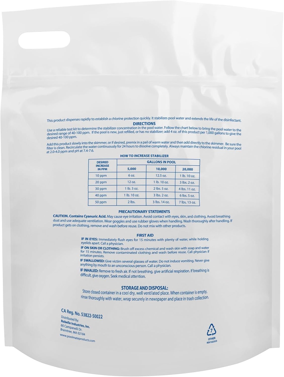 7-Pounds Pool Mate Premium Pool Stabilizer and Conditioner, Concentrated Cyanuric Acid for Pools, Helps Chlorine Last