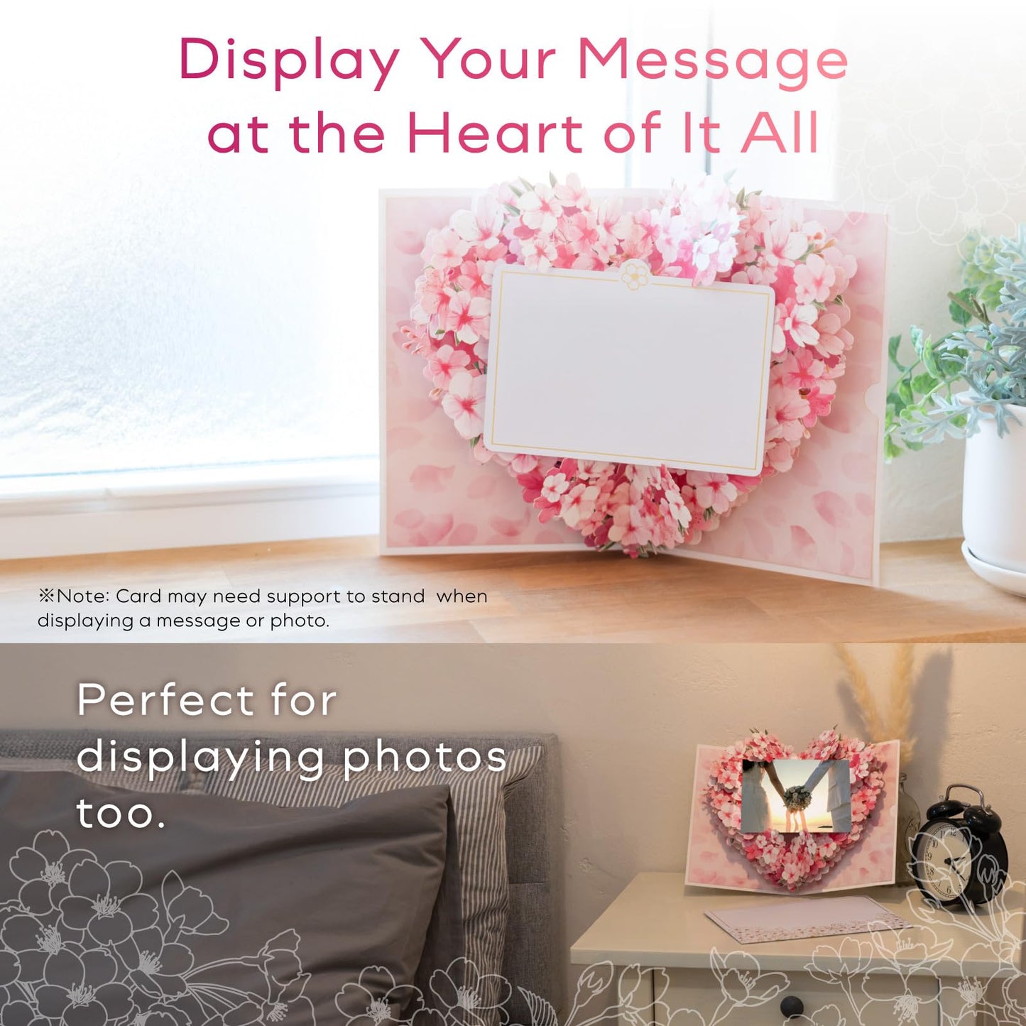 HIBINO 3D Pop-Up Sakura Heart Card | With Slide-Out Message Note | Handcrafted Floral Design | Perfect for Mother's Day, Anniversaries, Birthdays, Weddings, Valentine’s Day, and More | Designed in Japan