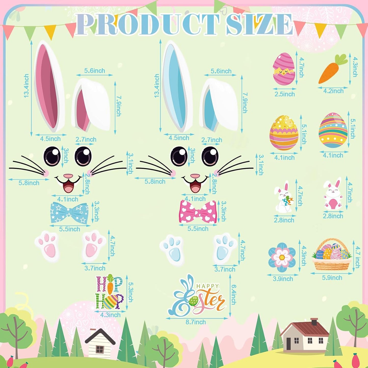 Hoteam 30 Pcs Happy Easter Garage Door Magnets, Easter Bunny Refrigerator Magnet Decoration for Kitchen Fridge