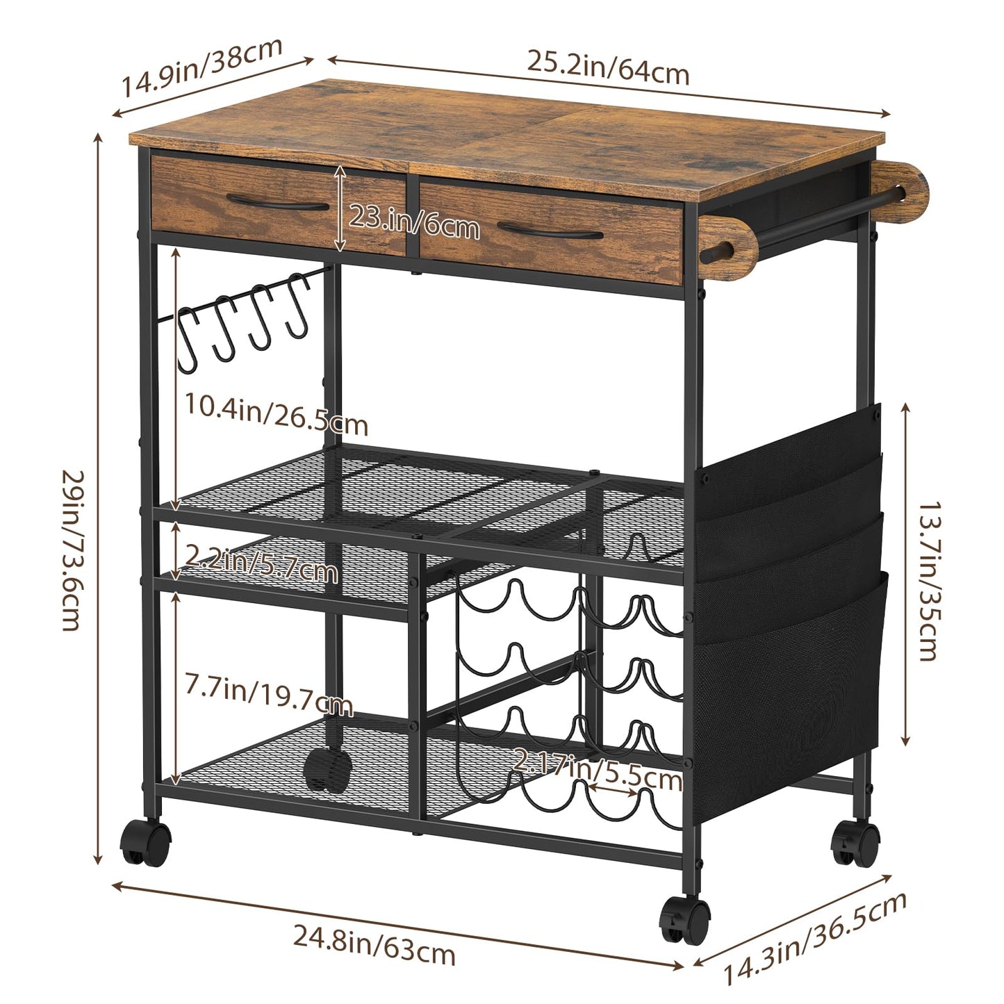VEOSIR Craft Cart with Vinyl Roll Holder, Organizer & Storage Table for Cricut Machine with Drawer,Mobile Craft Organization and Storage Cart,Crafting Table Accessories Holder for Craft Room Brown