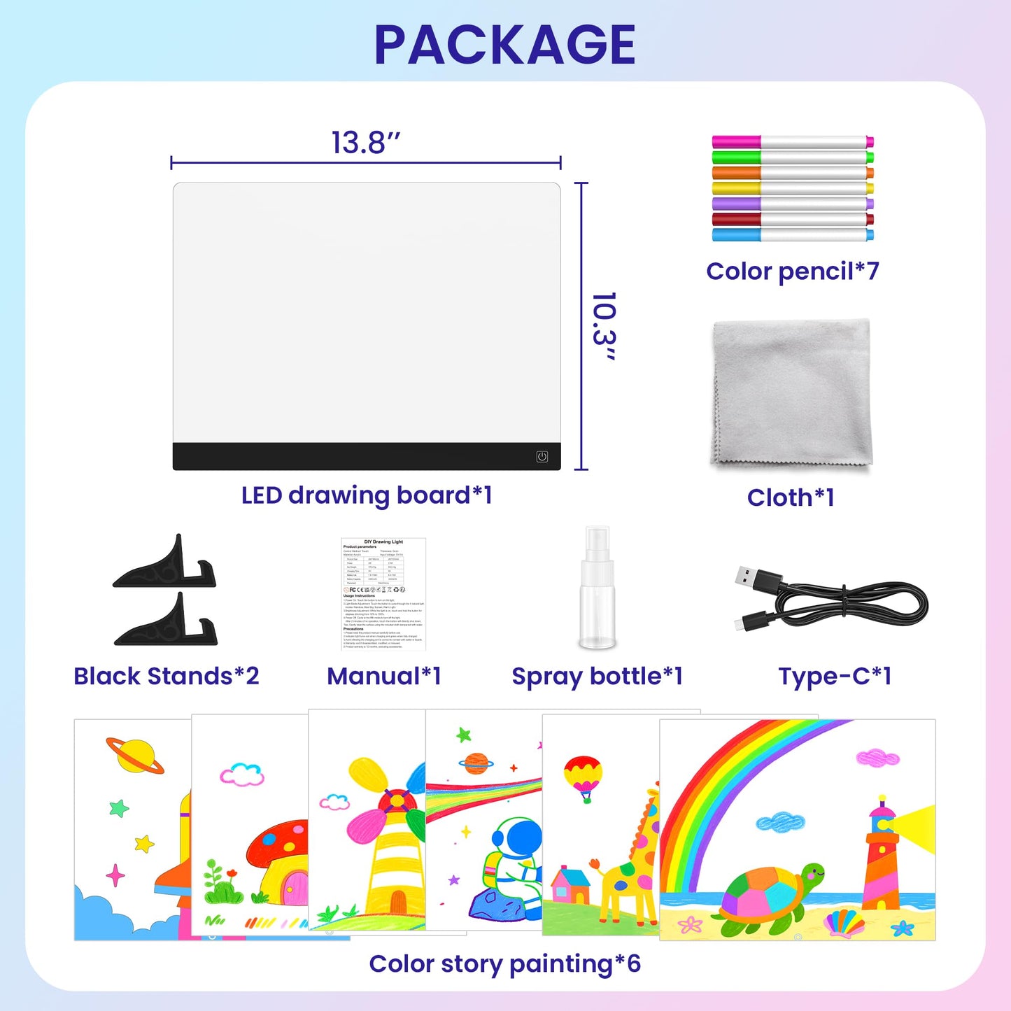 16 Inch LED Drawing Board for Kids - Light Up Doodle Board with 7 Colors Glow Effect, Dry Erase Drawing Tablet with Stand & Tracing Book, Birthday Gifts for Girls Boys Ages 4-12