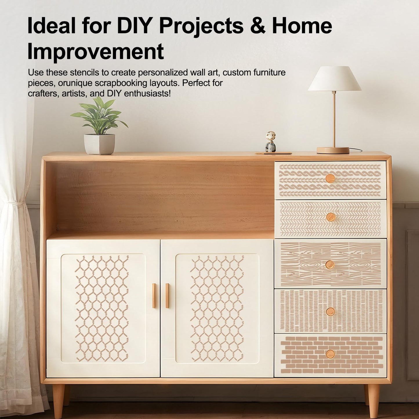 NITOTECA 32-Piece Reusable Geometric & Textured Stencils Set – Perfect for Crafts, Painting, Walls & Furniture | Durable, Easy-to-Use Stencils for DIY Projects