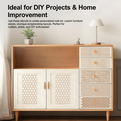 NITOTECA 32-Piece Reusable Geometric & Textured Stencils Set – Perfect for Crafts, Painting, Walls & Furniture | Durable, Easy-to-Use Stencils for DIY Projects