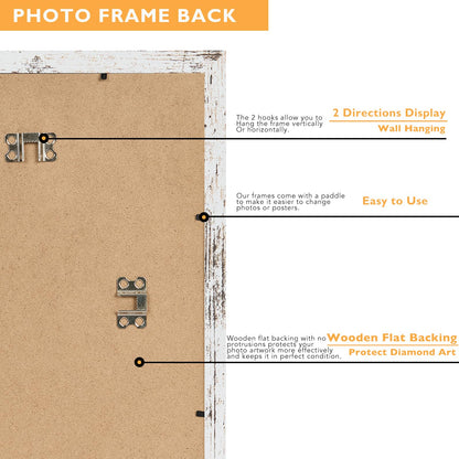 12x16 Frame Rustic White with 10x14 Mat, for 30 x 40cm Diamond Art Painting, Display Photo 10 x 14 with Mat or 12 x 16 without Mat, Wood 12 by 16 Picture Frame for Wall Hanging, Rustic White, 1 Pack