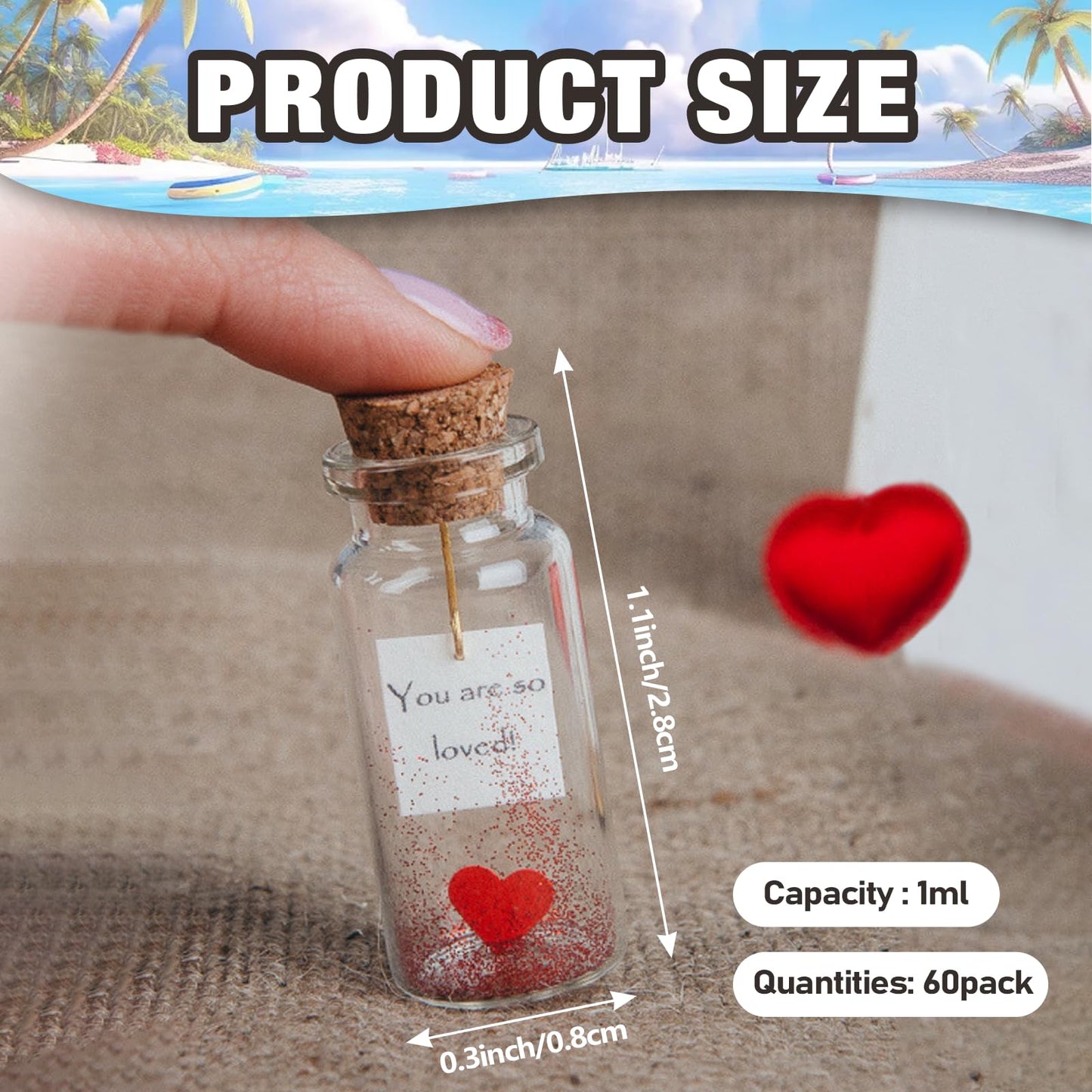 Wshxjzyay 60 Pieces 1 ml Small Glass Bottles with Cork Lids, Mini Glass Wishing Bottles, Empty Spell Jars for Theme Party DIY Crafts Christmas Tree Decoration